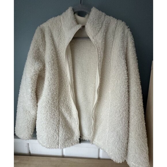 J.Jill Women's Size M Cozy Ivory Faux Sherpa Fuzzy Fleece Zip Up Jacket NWOT - Picture 3 of 5